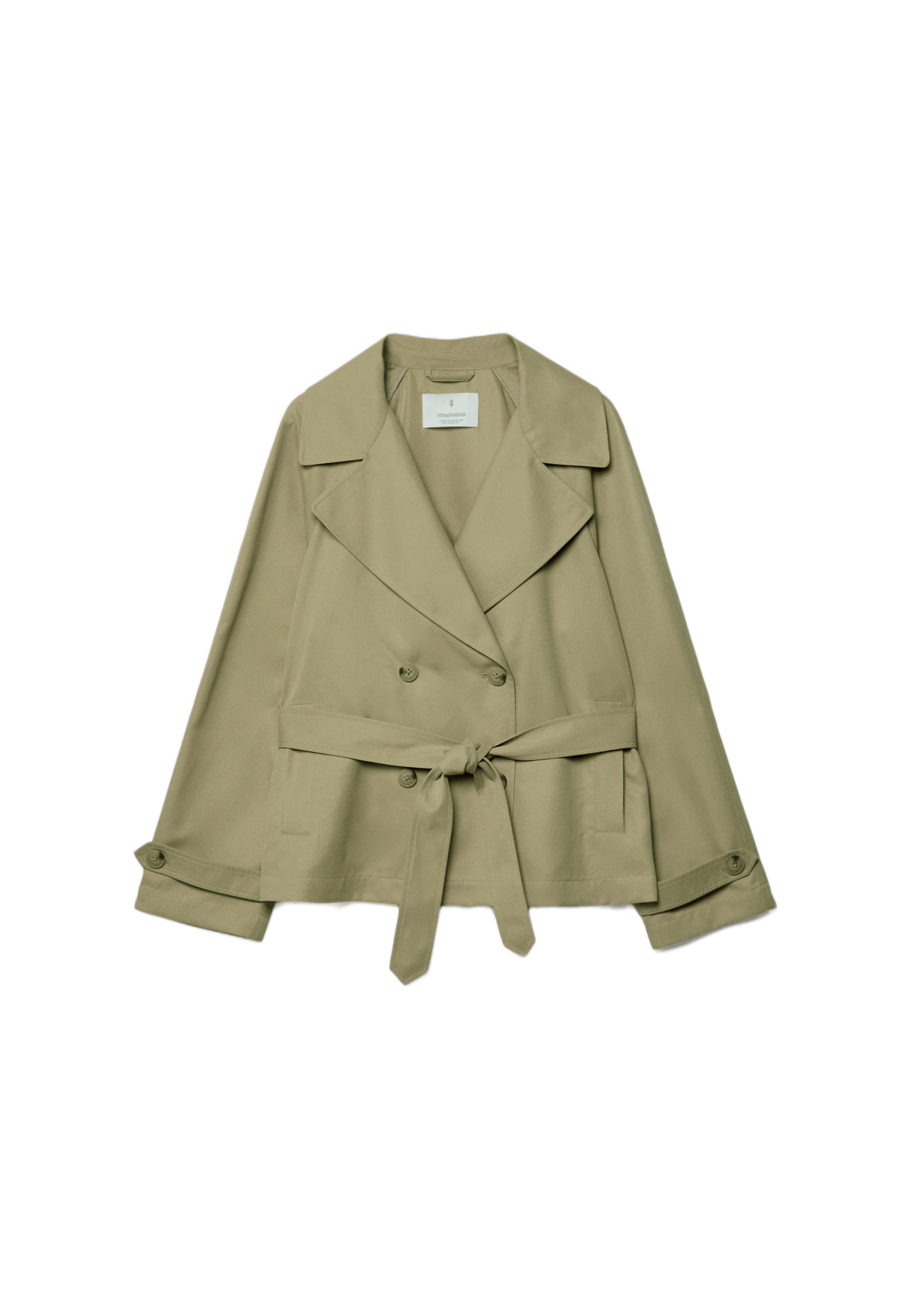 Short flowing trench coat with belt — Khaki