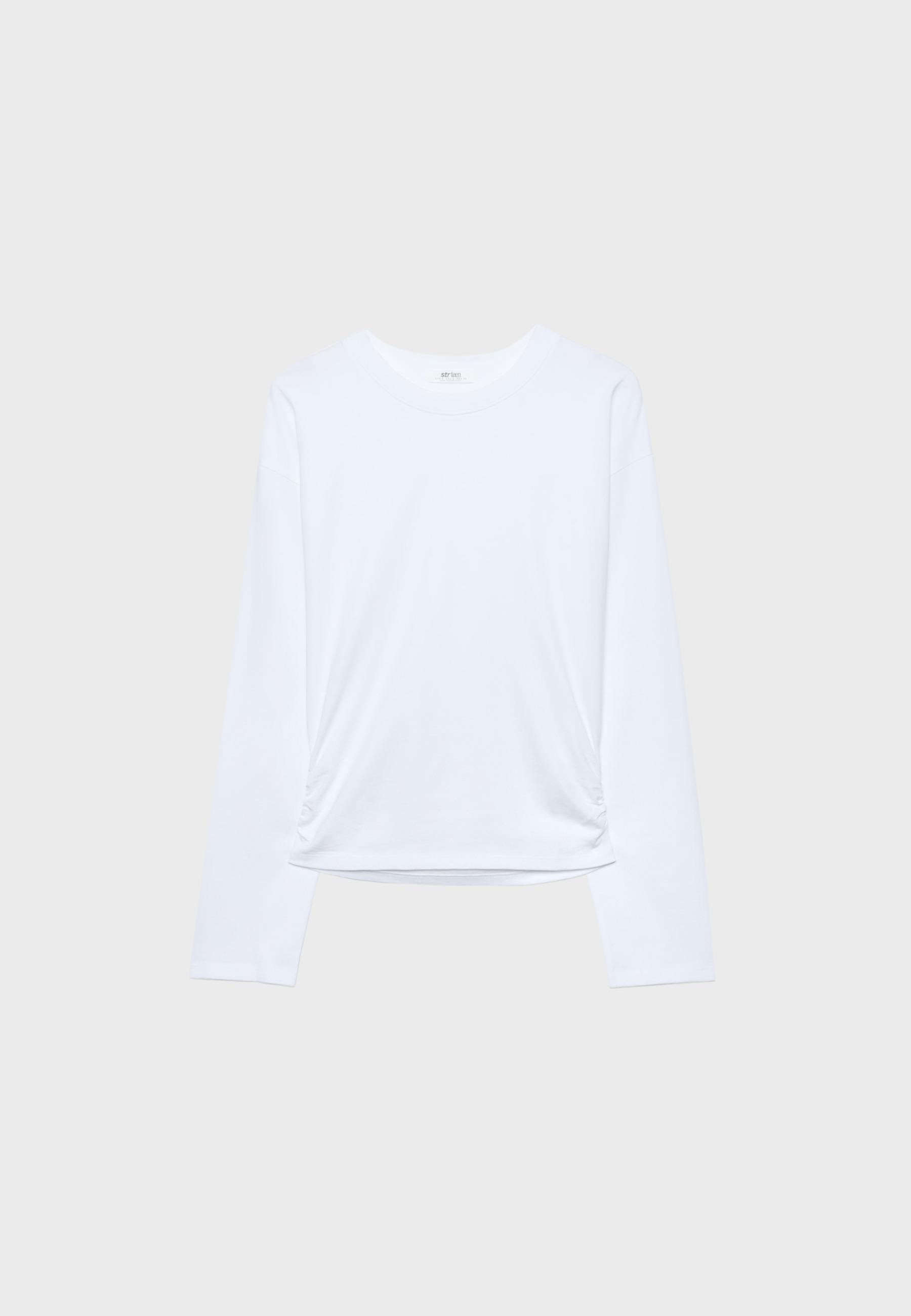 Long sleeve gathered T-shirt — White