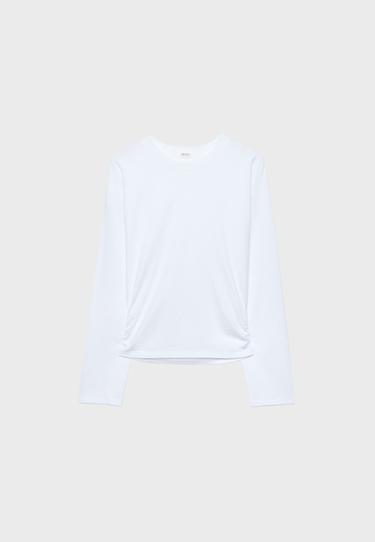 Long sleeve gathered top — White 5