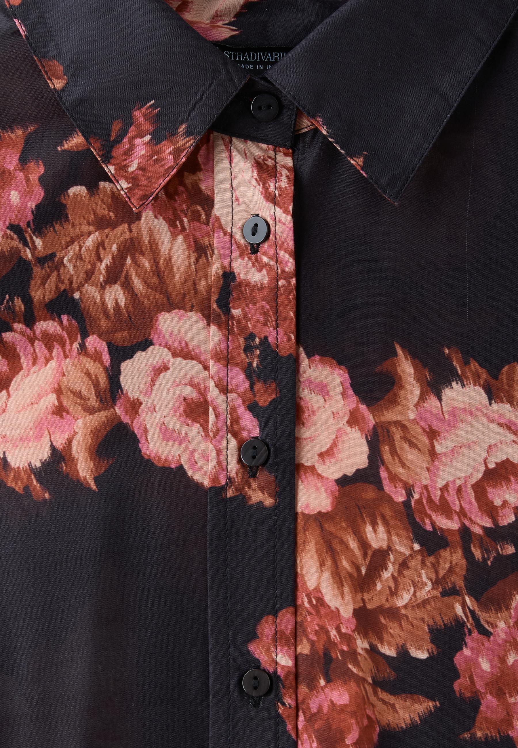 Floral print flowing shirt — Black