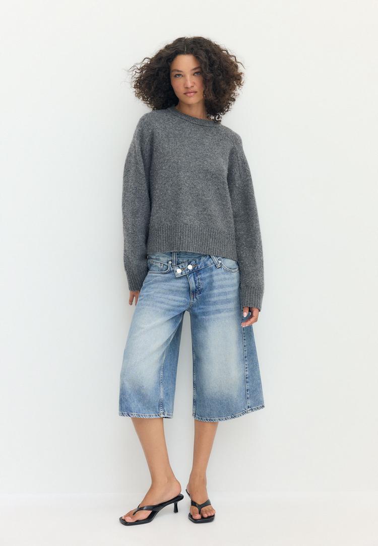 Stradivarius Pulover Simplu Din Tricot Moale Gri Închis Xs