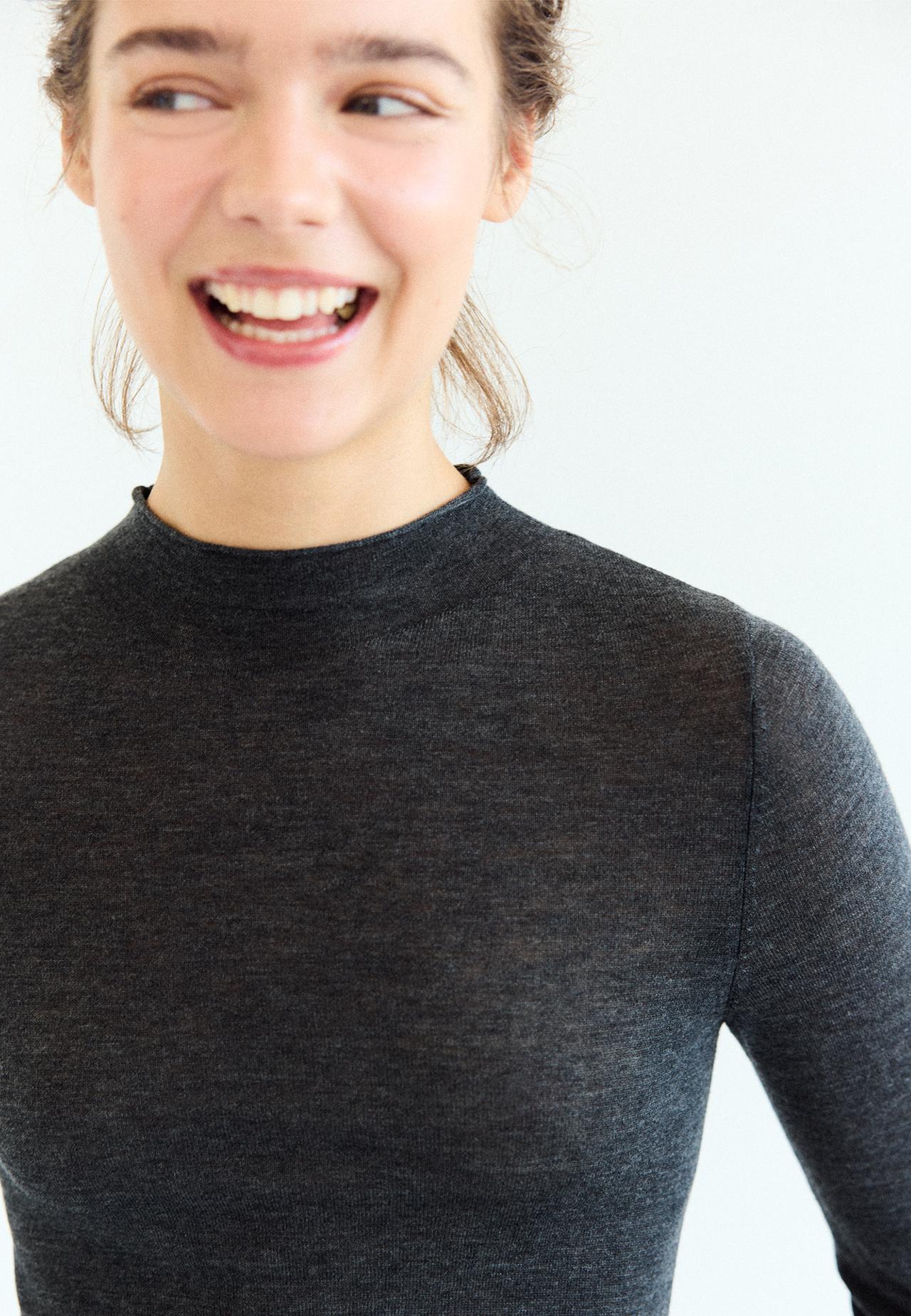 Basic wool silk mock neck jumper — Dark grey