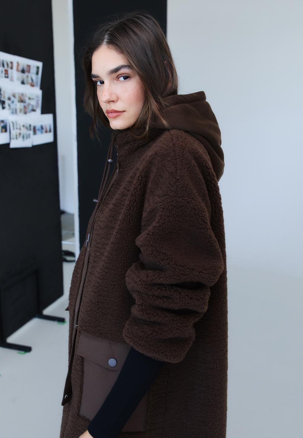 Long faux shearling lined coat