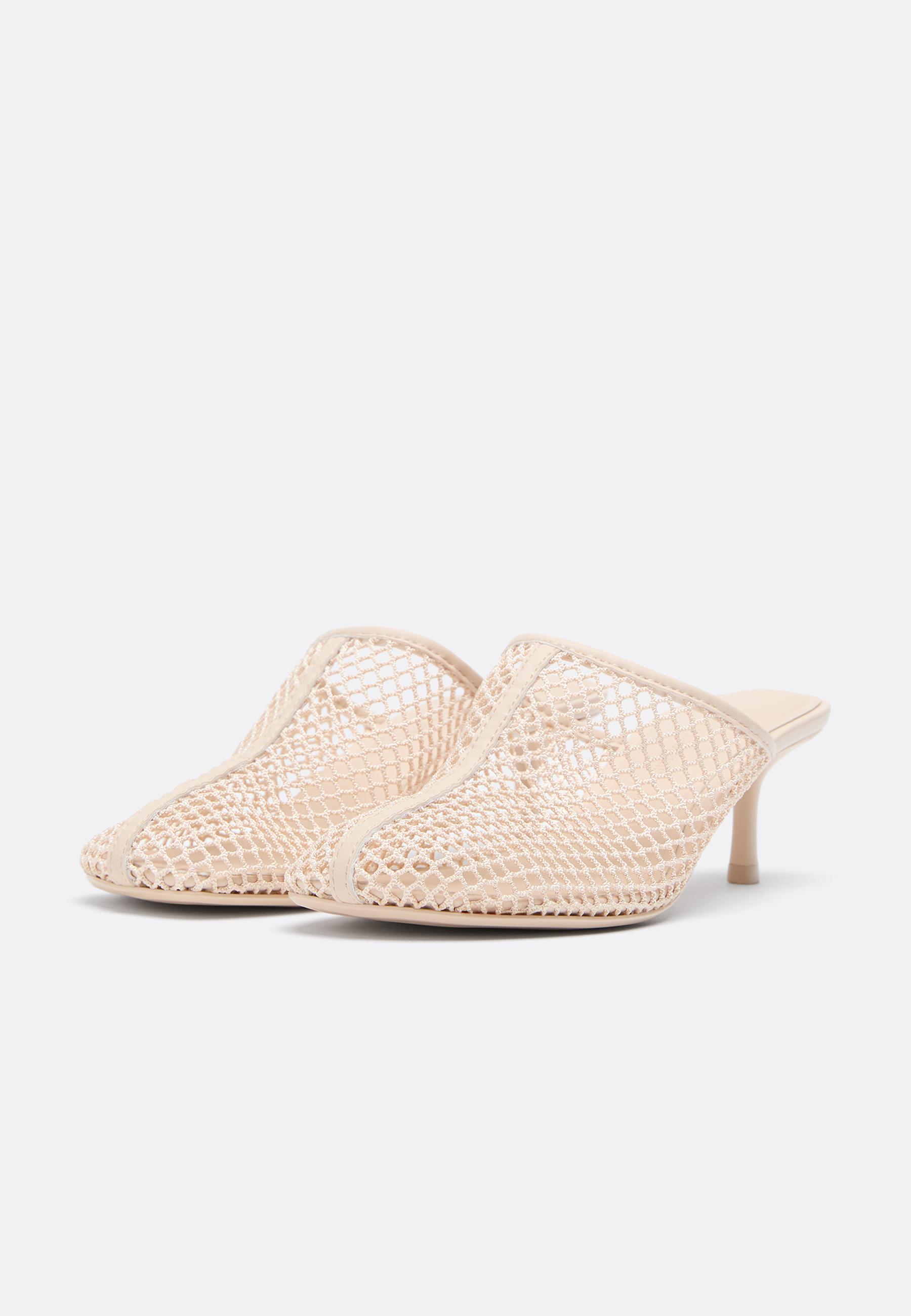 Mesh heeled slingback shoes — ECRU