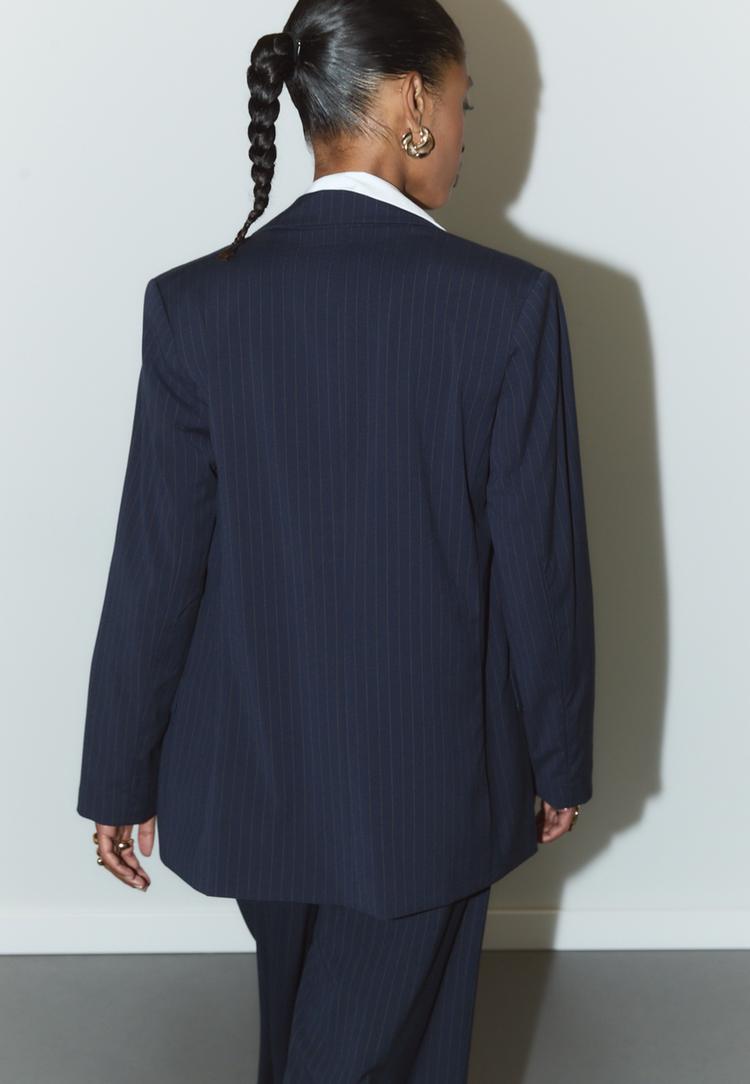 striped textured open blazer