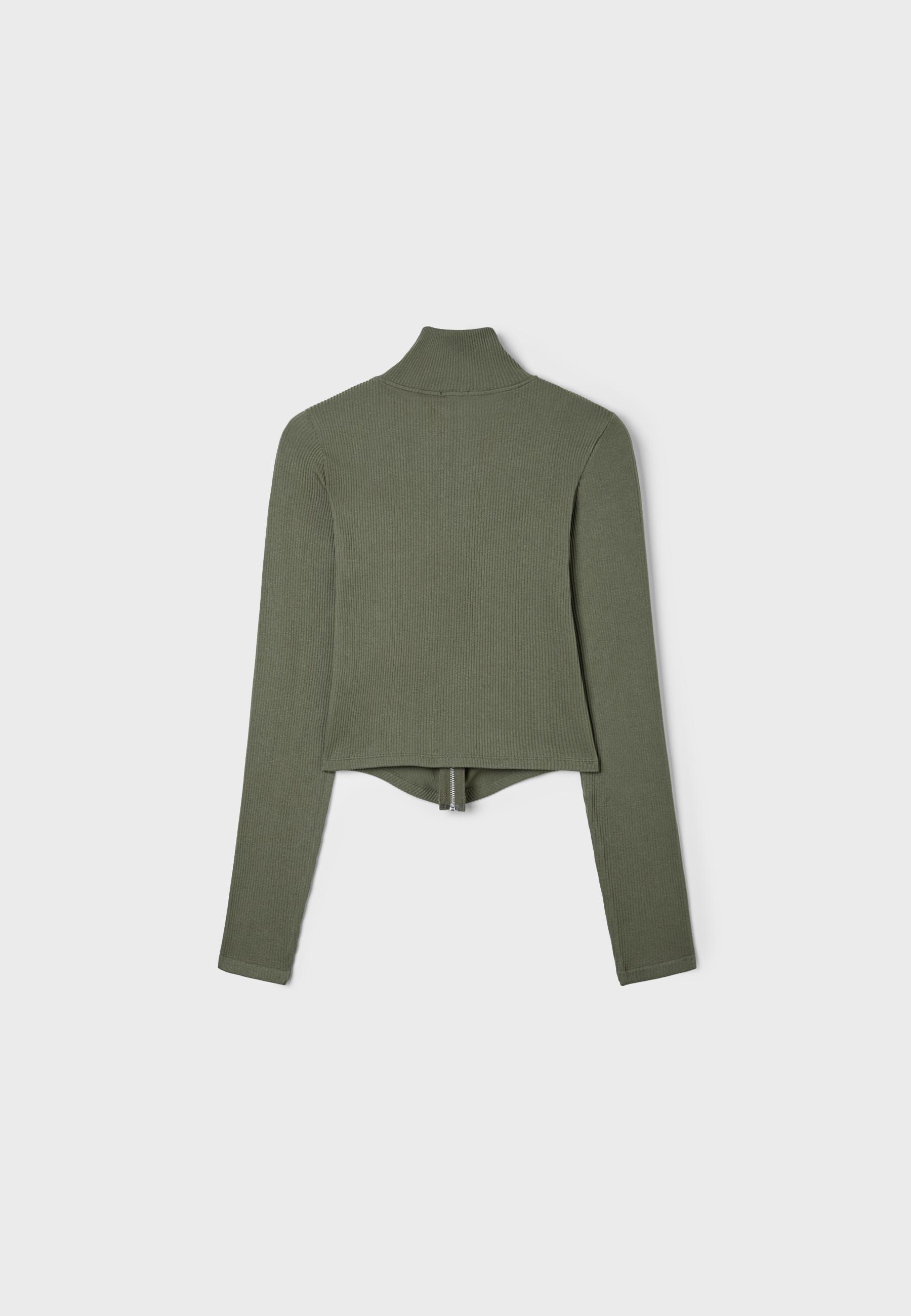 Fitted zip-up T-shirt — Khaki