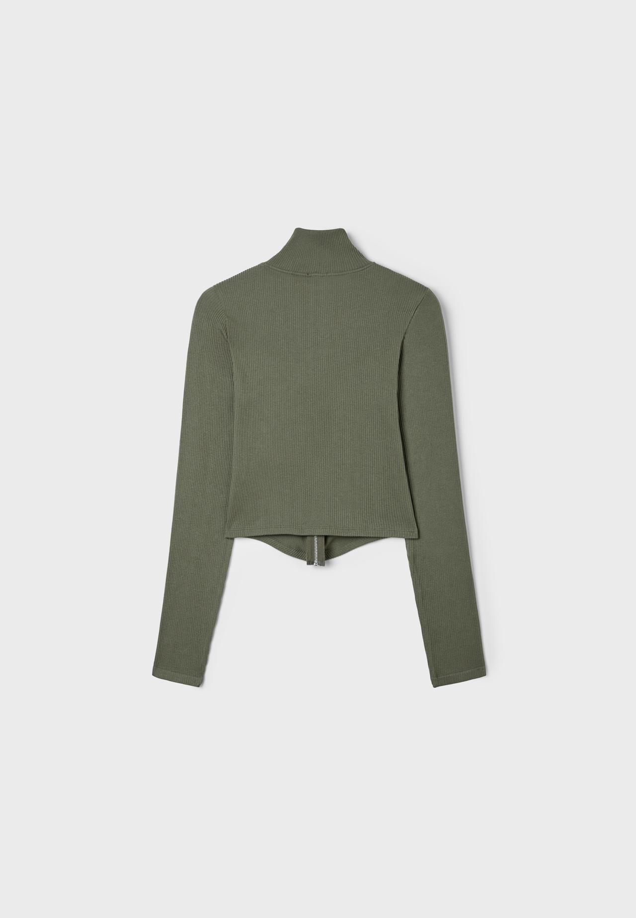 Fitted zip T-shirt — Khaki