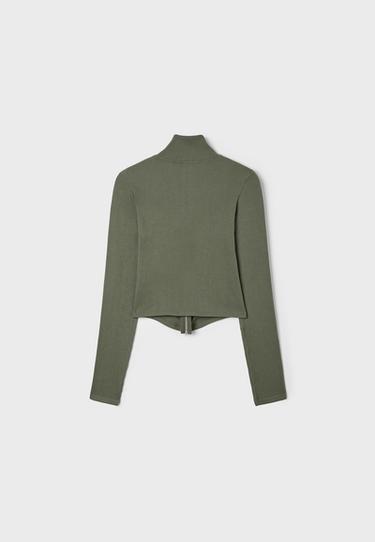 Fitted zip T-shirt — Khaki 6