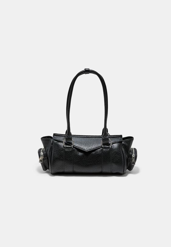 Stradivarius Elongated Shoulder Bag With Pockets Black Os