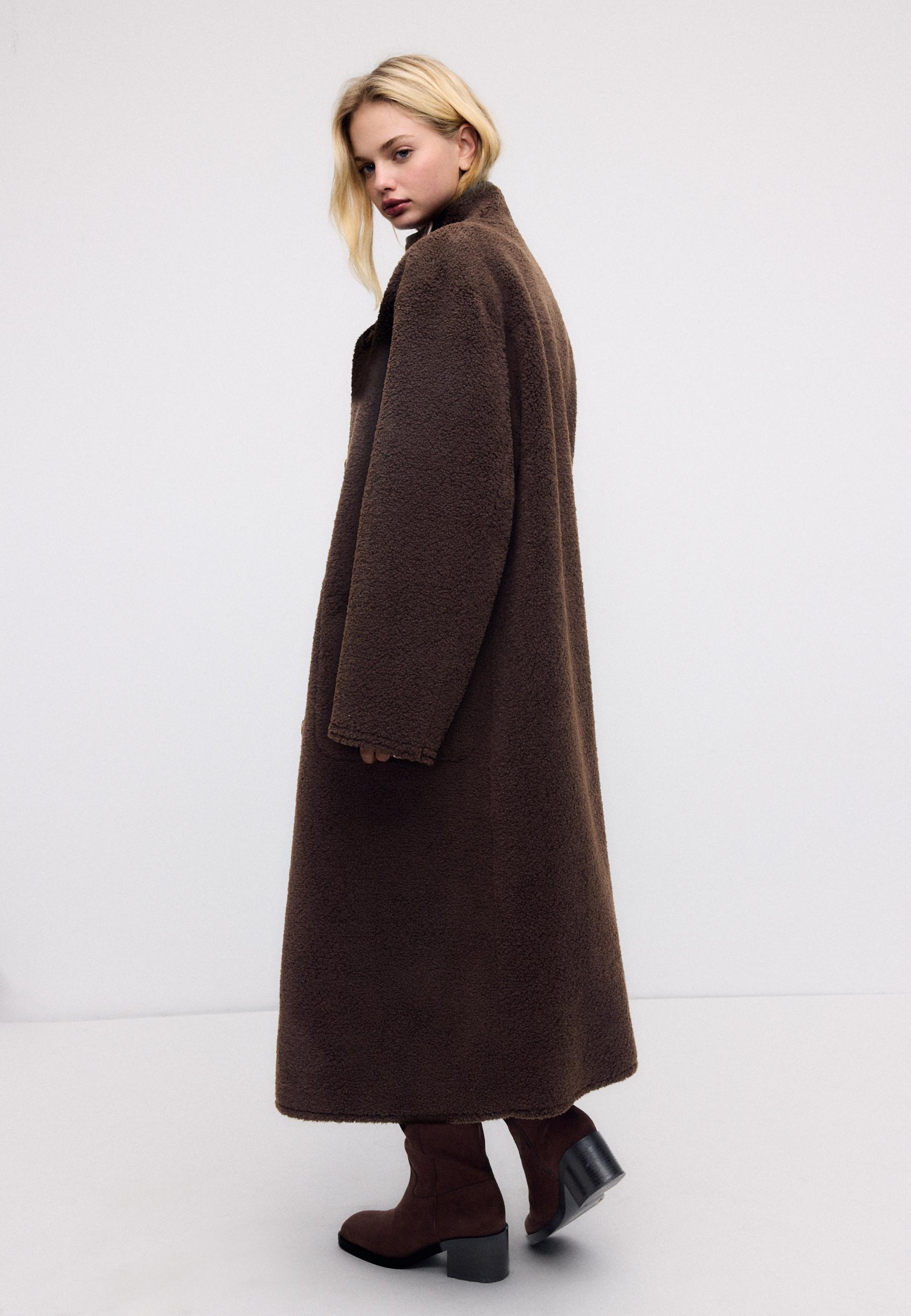 Long reversible double-faced coat — Brown
