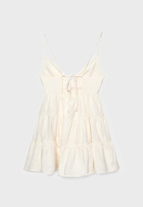 Mini flowing dress with back tie — Ecru