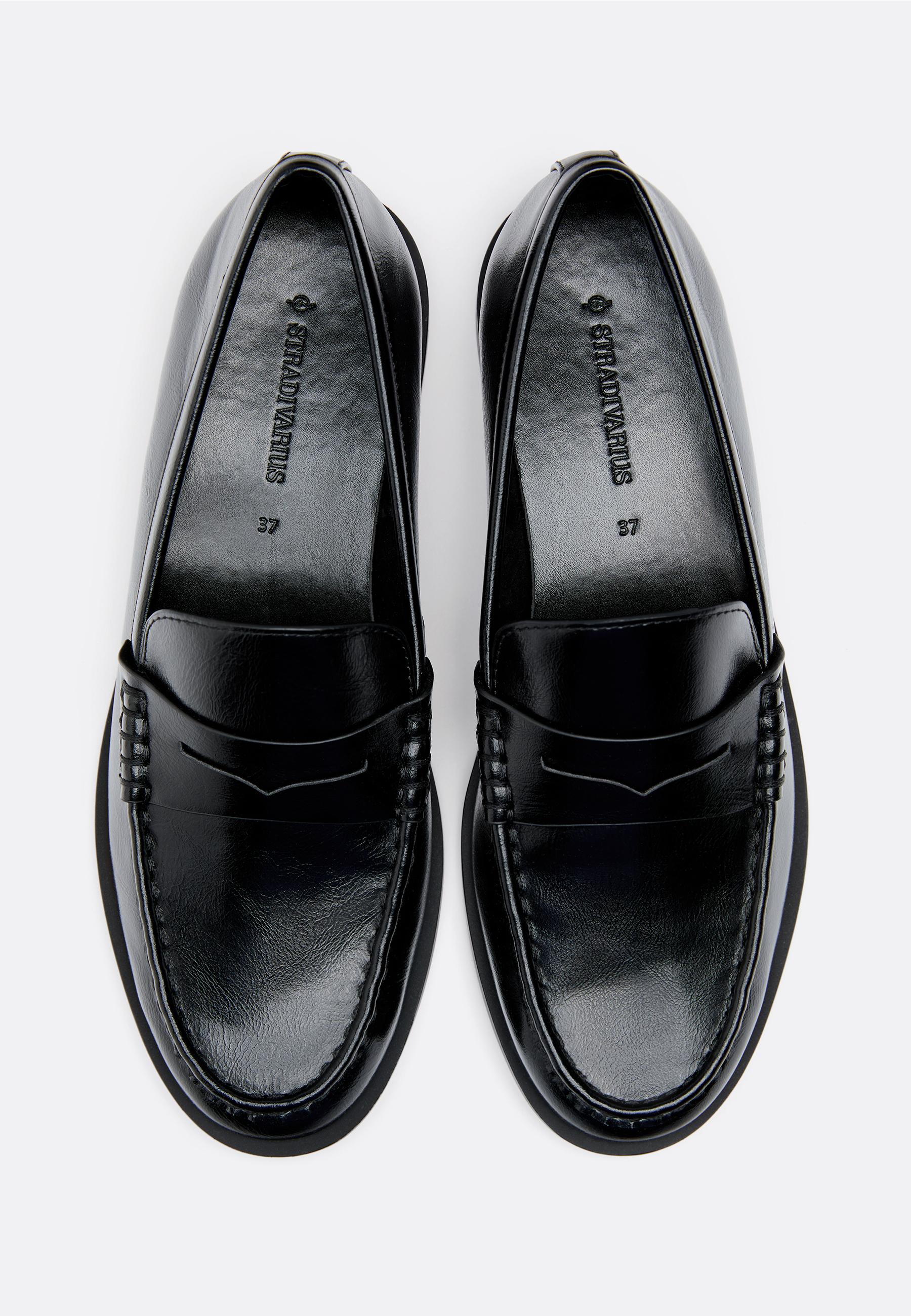 Black leather effect loafers — BLACK