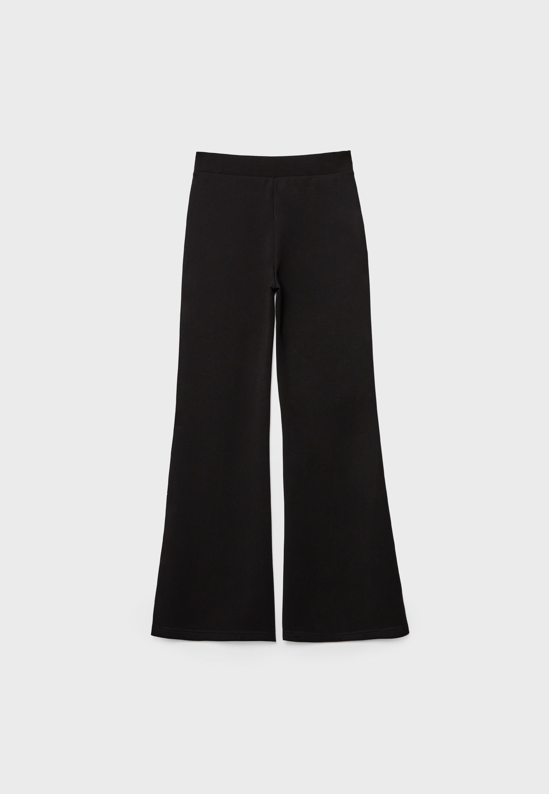 Soft-touch bell bottom trousers with front seam detail