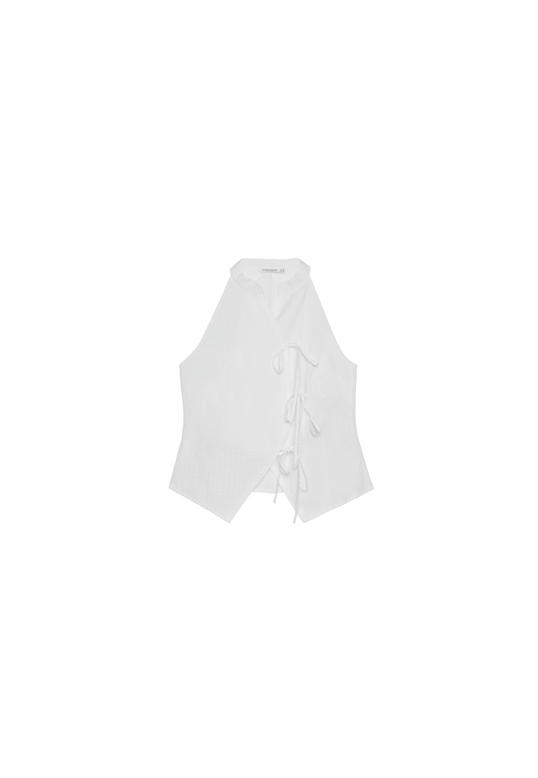 Semi-crinkled halter top with knots — White