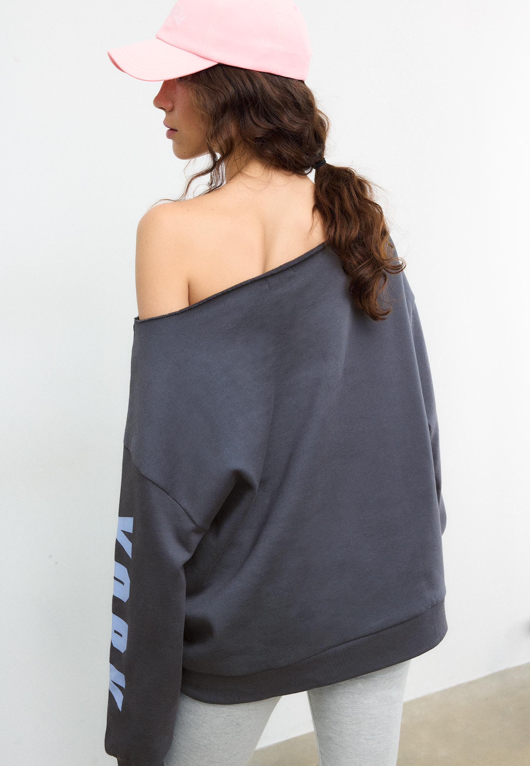 Printed boat neck sweatshirt — Dark grey