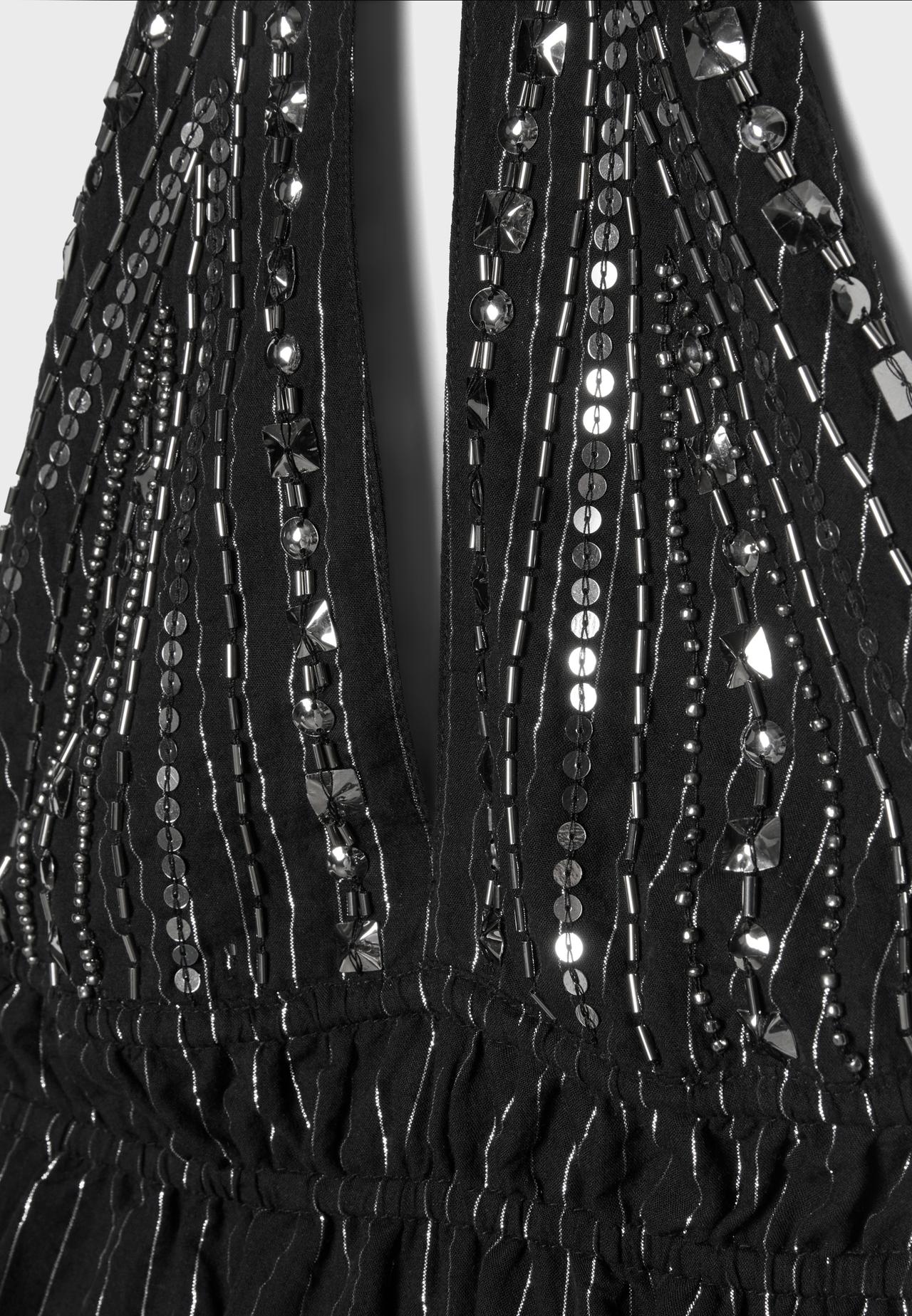 Short halter dress with beads — Black