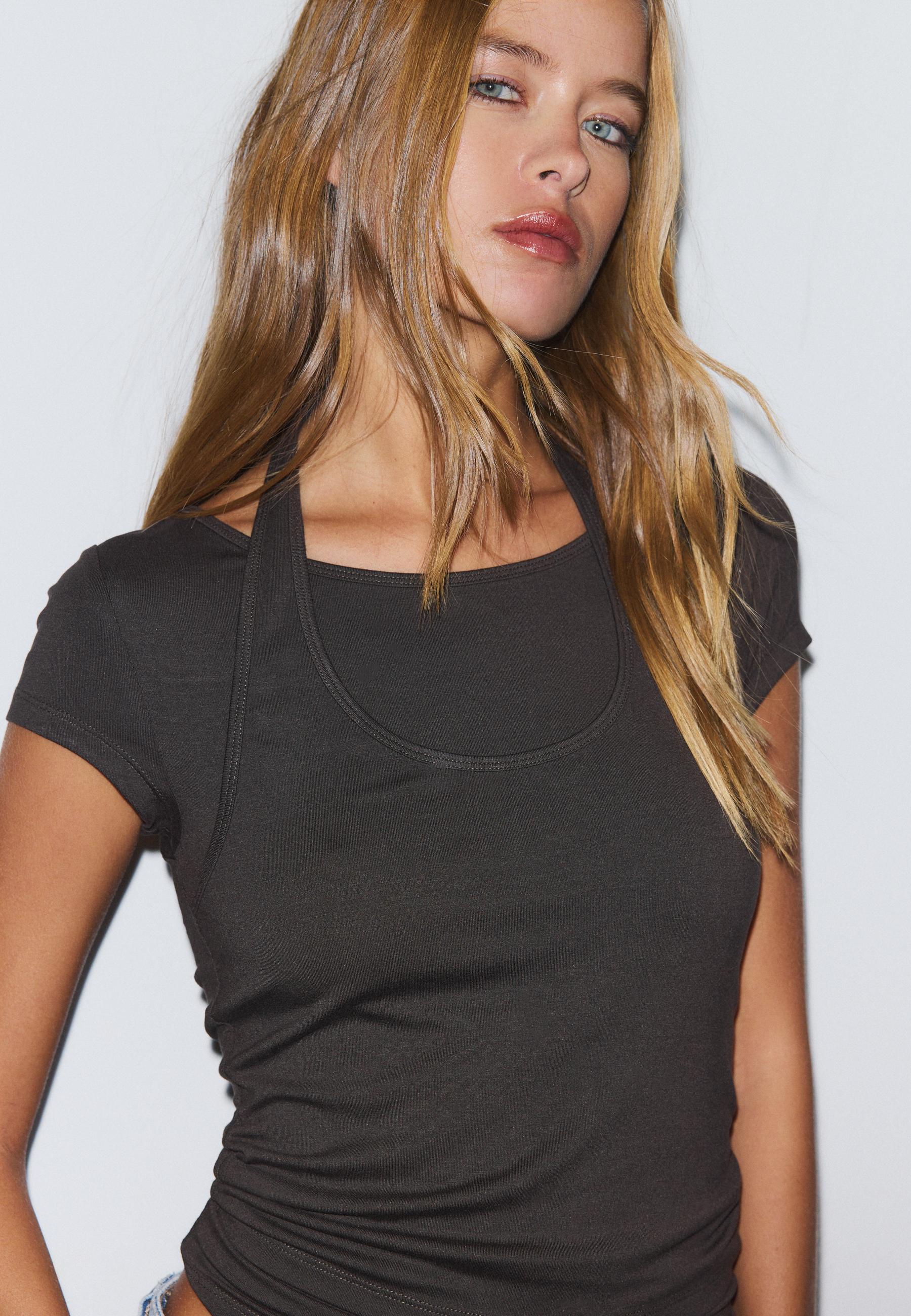 Double-layer short sleeve T-shirt — Brown