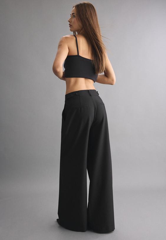 Stradivarius Wide-Leg Smart Trousers With Adjustable Buttons Black 14