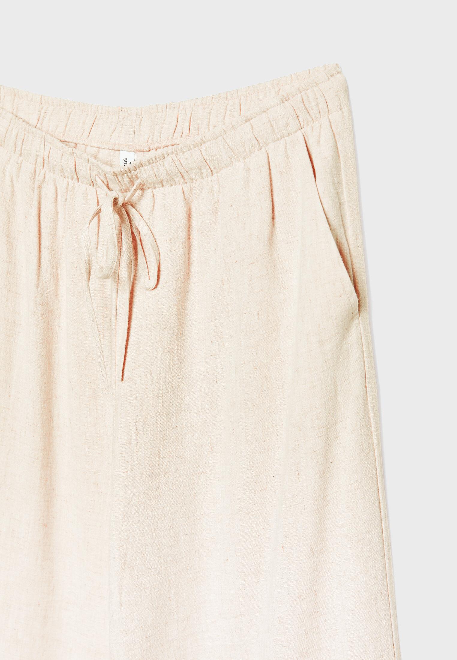 Straight-leg linen-look trousers — Stone (alternate view)