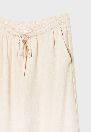 Straight-leg linen-effect trousers — Stone 9
