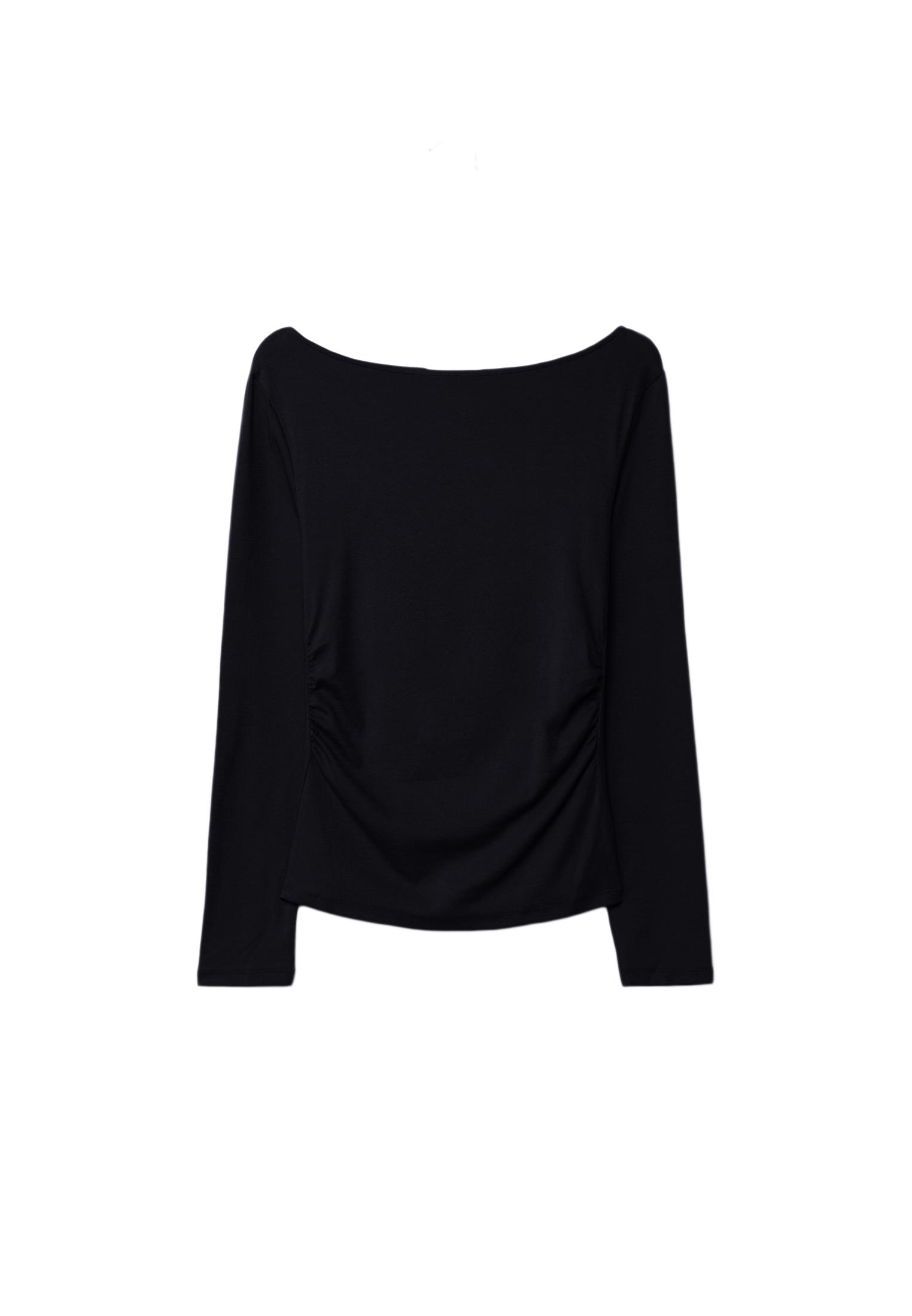 Long sleeve T-shirt with gathering — Black