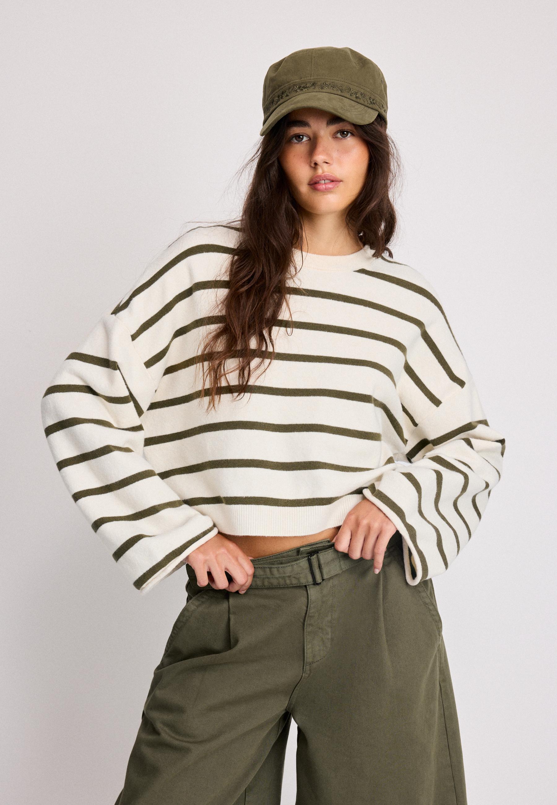 Wide sleeve cropped knit jumper — Vanilla
