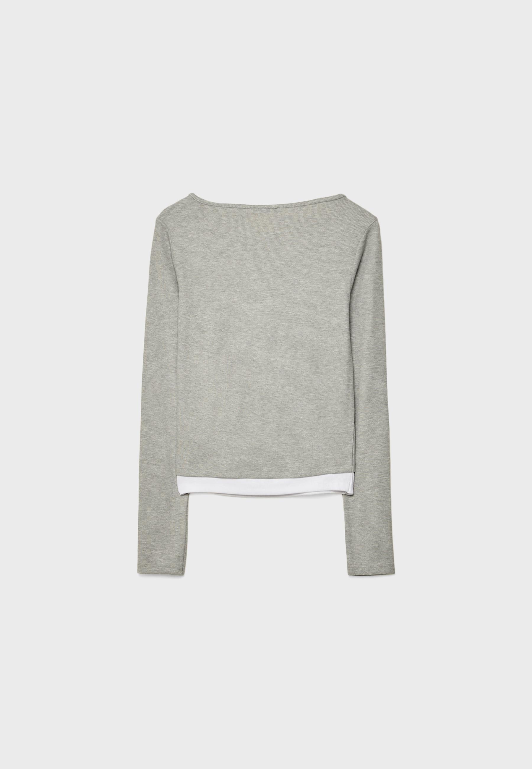 Double long sleeve snap button T-shirt — Grey melange