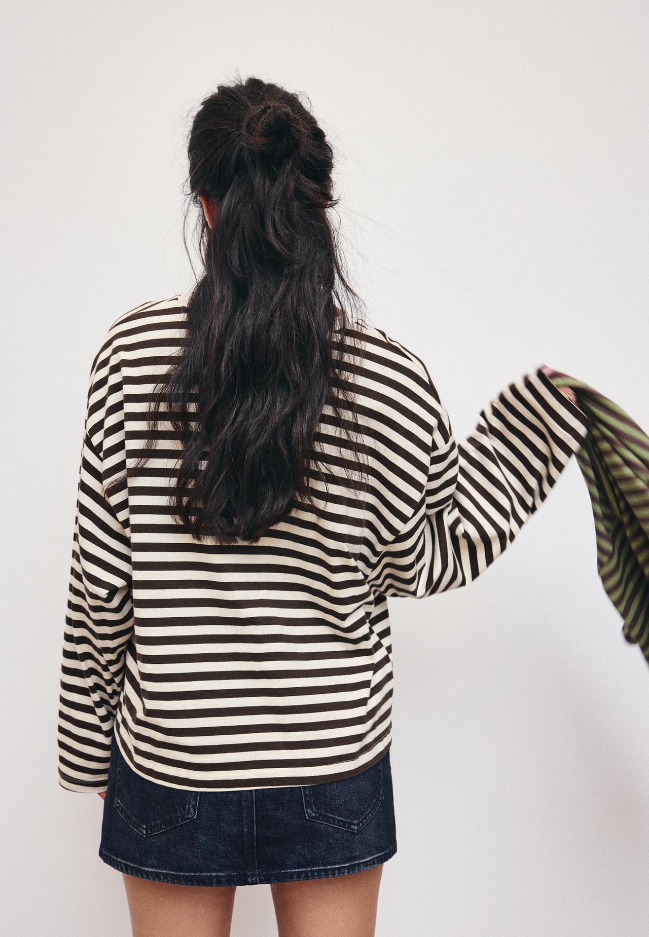 Striped long sleeve T-shirt — Ecru