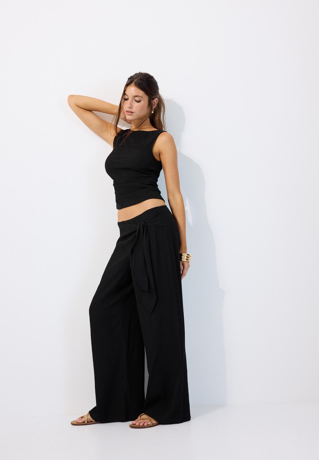 Flowing sarong-style trousers — Black