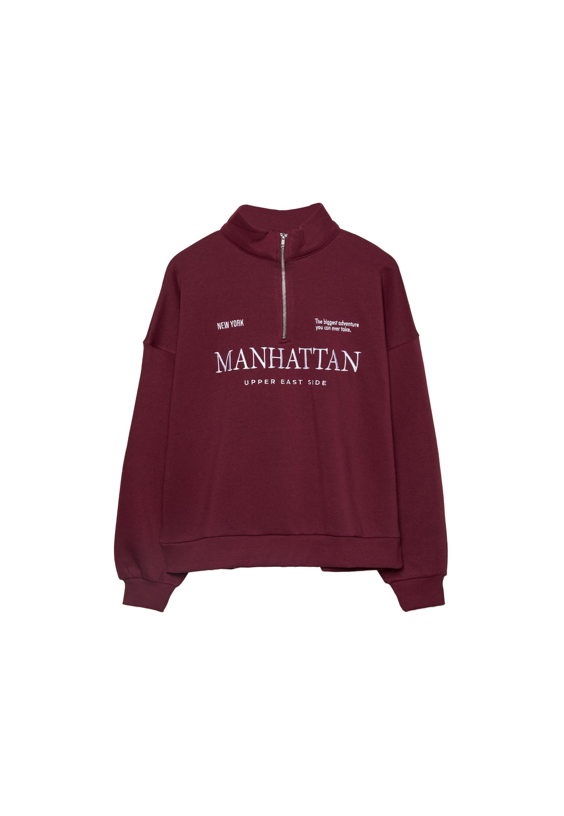 売れ筋商品|||ニューヨークコレクション パーカー・スウェットシャツ アウター レディース Plus Size Long Sleeve Criss Cross Placket Sweatshirt Burgundy Embroidered zip-up sweatshirt - Women's fashion