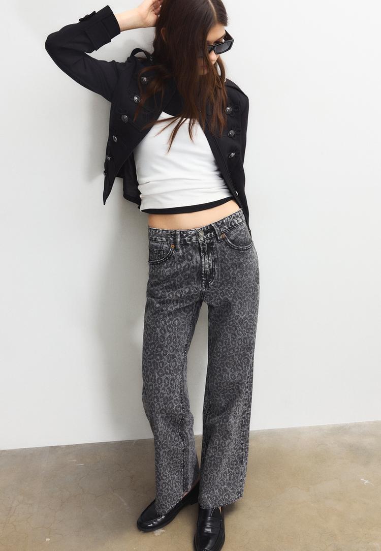 jean straight wide imprime leopard