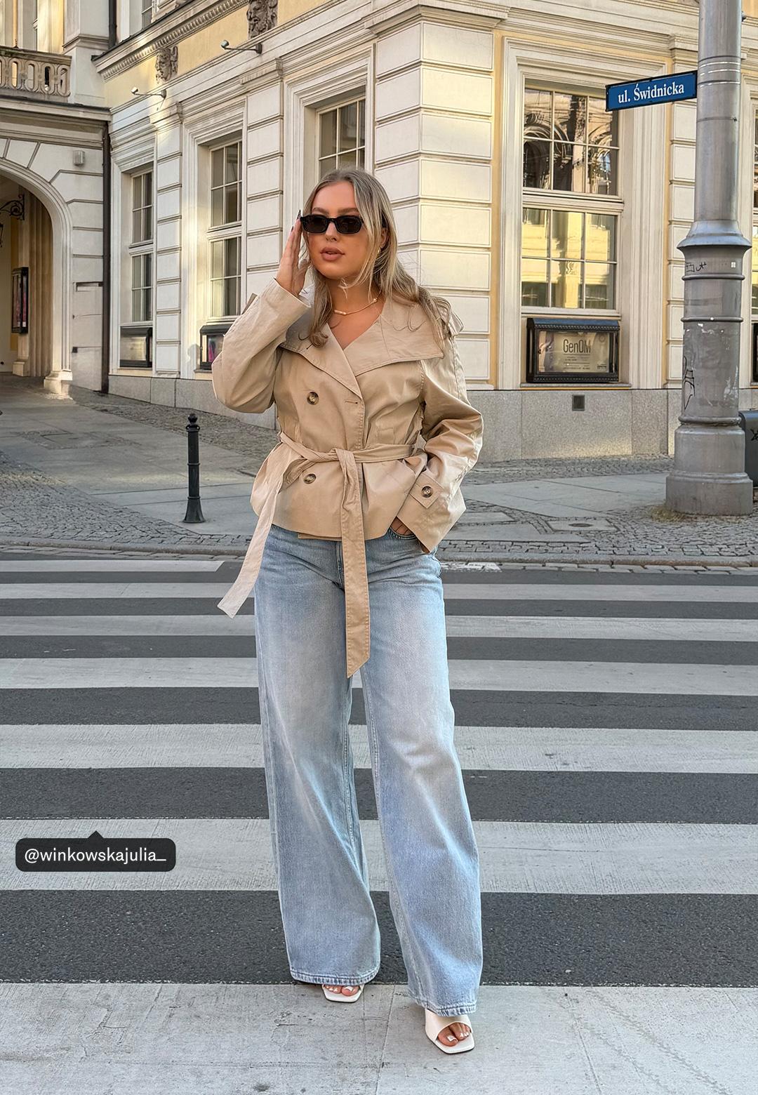 High-neck trench coat with belt — Beige