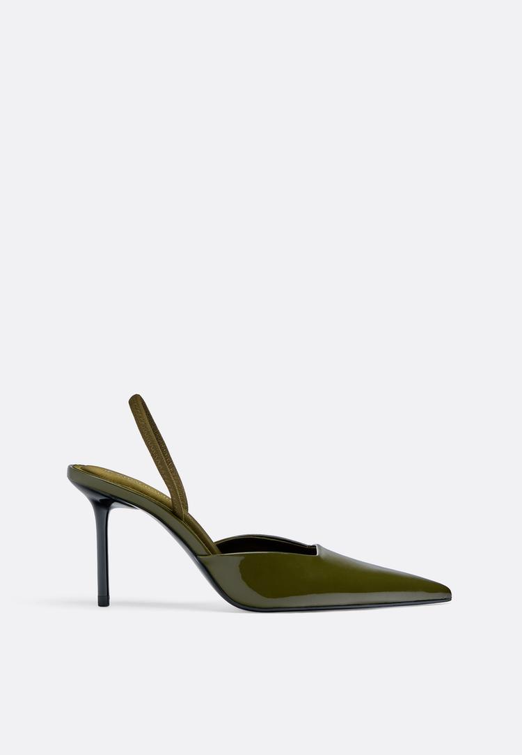 Stradivarius Pantofi Cu Toc Cu Aspect De Lac Kaki 39