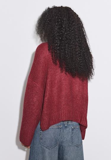 V-neck knit jumper — Dark red 5