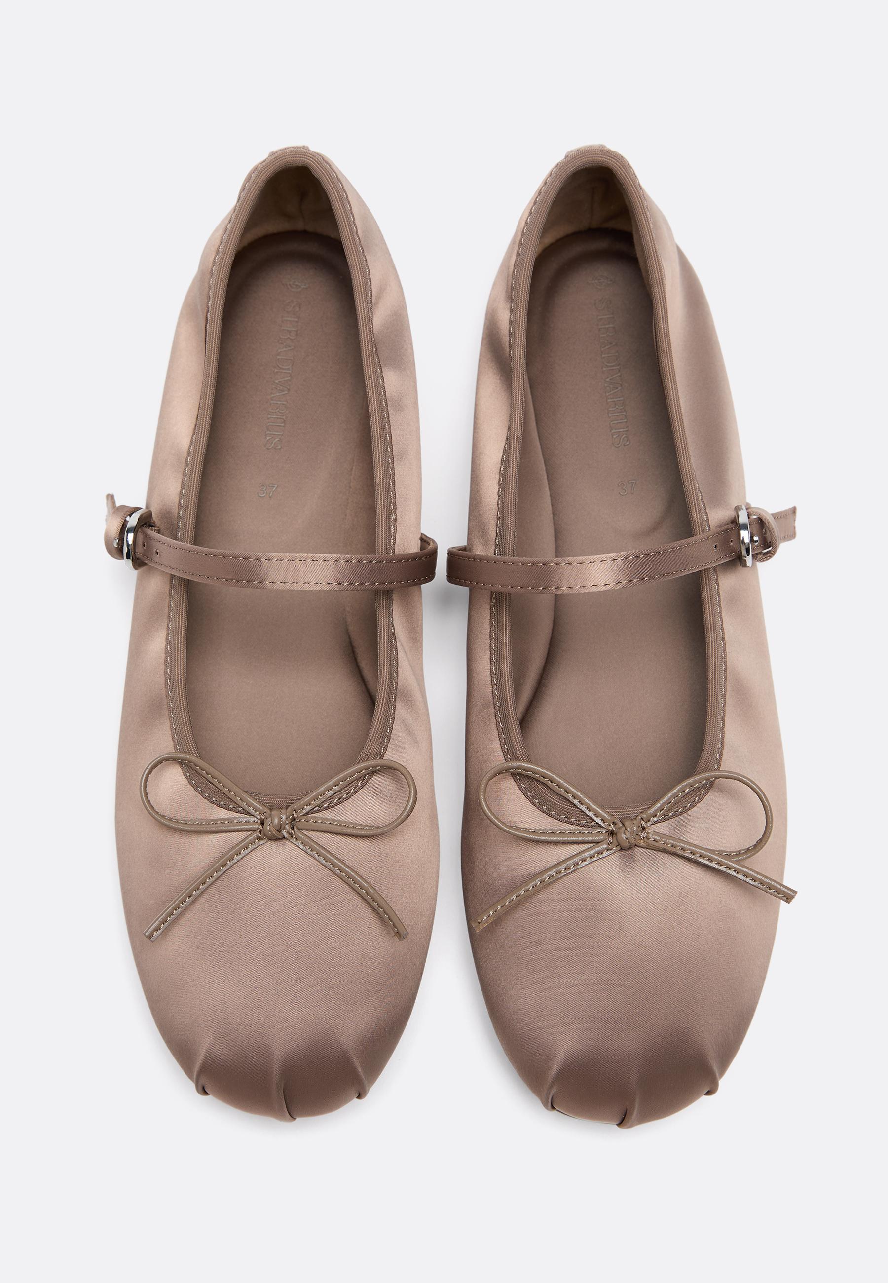 Satin buckle ballet flats — TAUPE