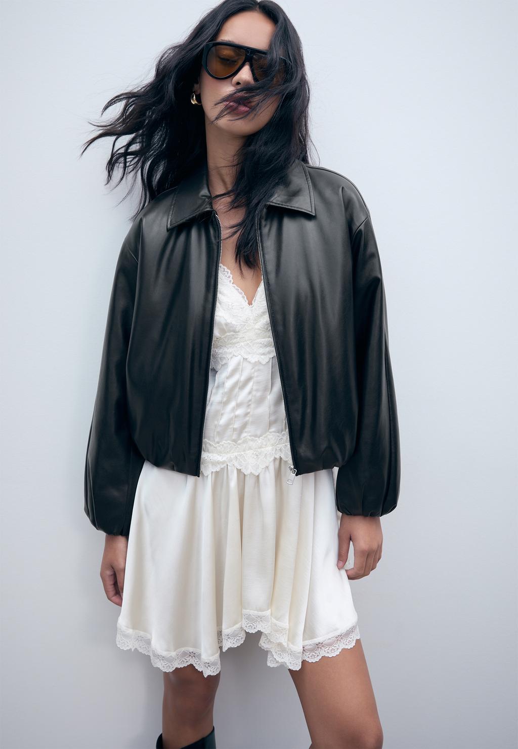 Faux leather quilted bomber jacket
