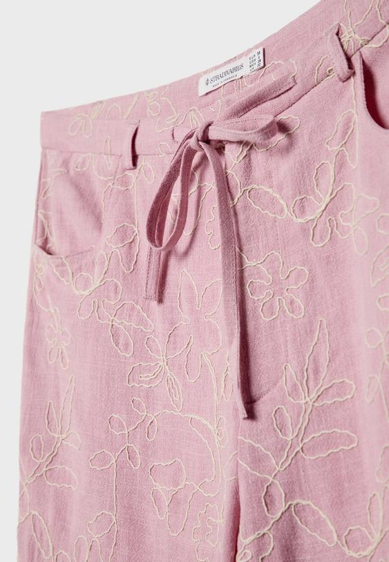 Keten karışımlı işlemeli straight fit pantolon_2