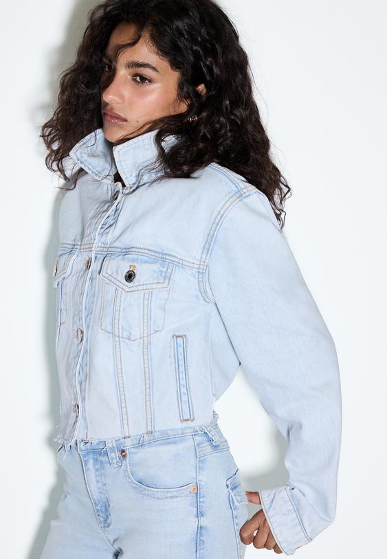 Stradivarius Veste En Jean Denim Bleu Moyen Clair Délavé L