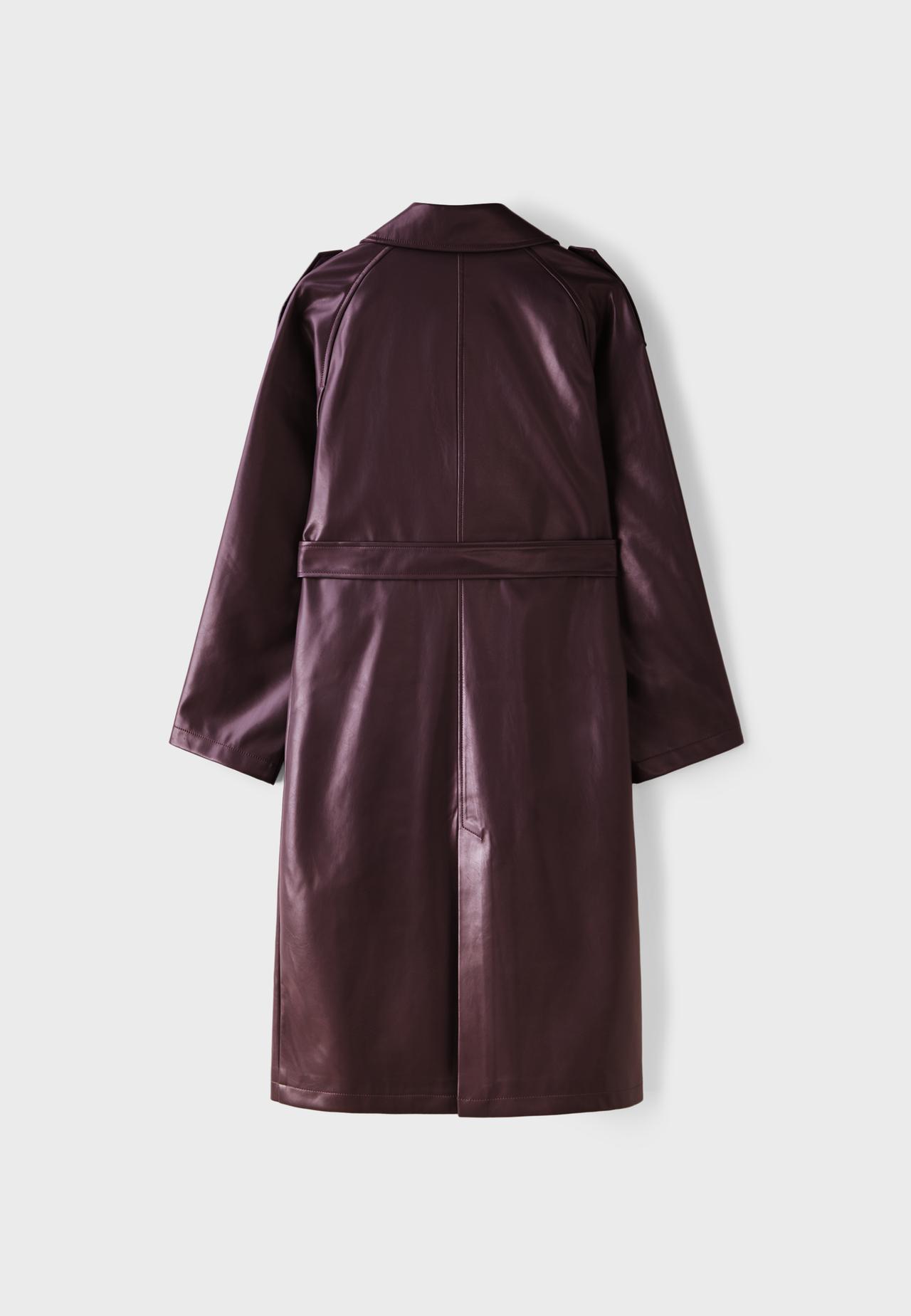 Long leather effect trench coat — Purple