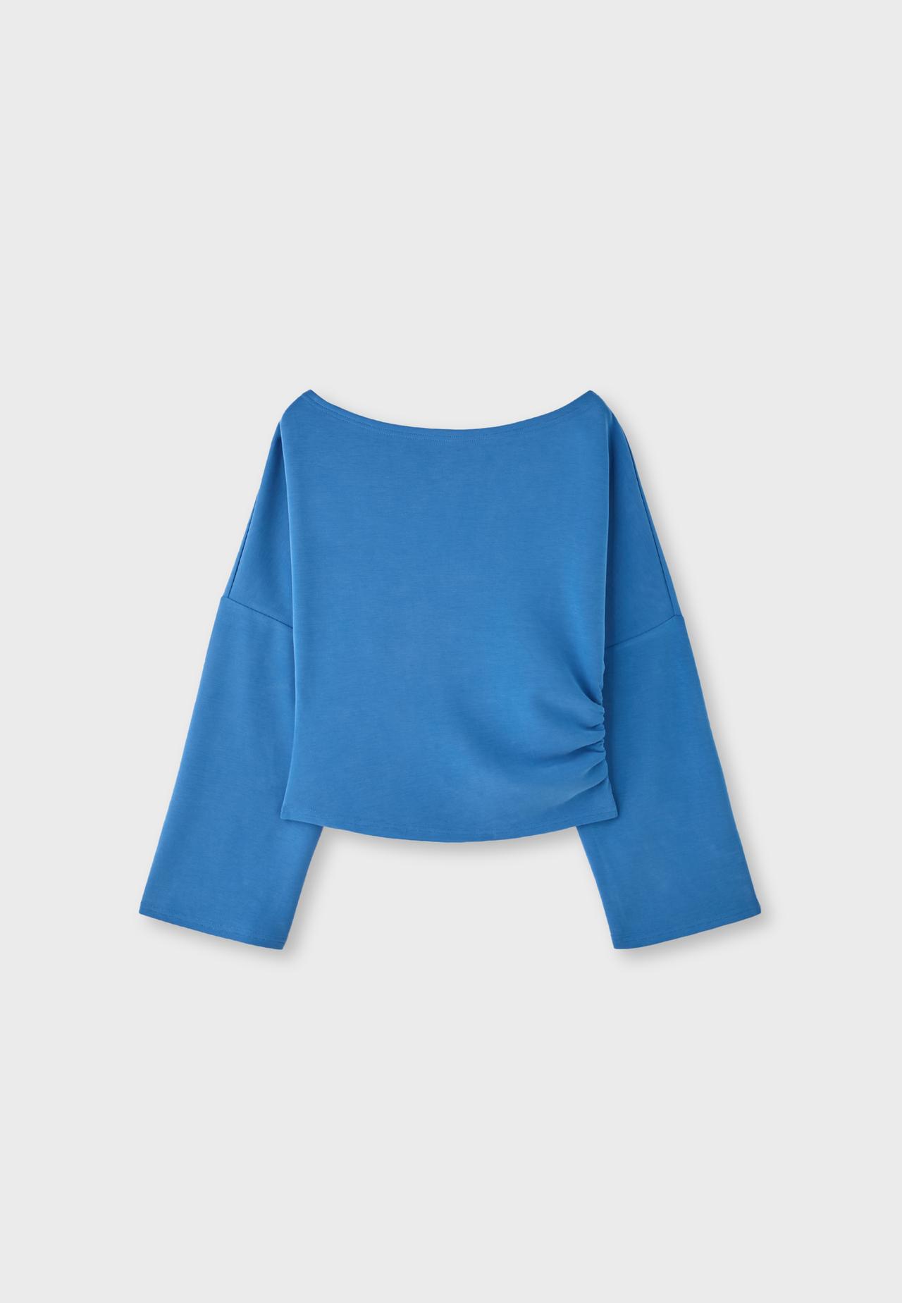 Asymmetric soft-touch ruched sweatshirt — Electric blue