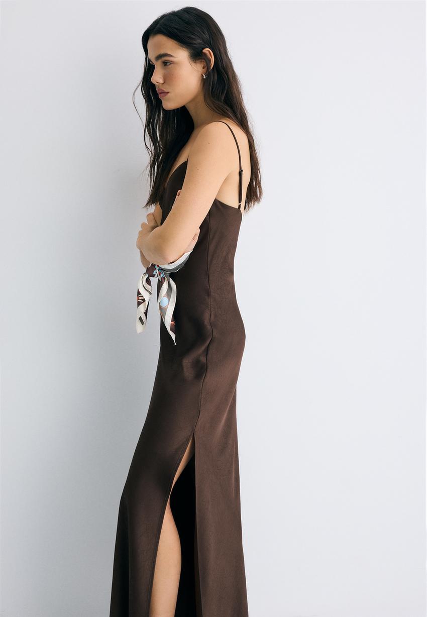 Satin midi dress - Women's Mocacos Nuevo | Stradivarius United Kingdom