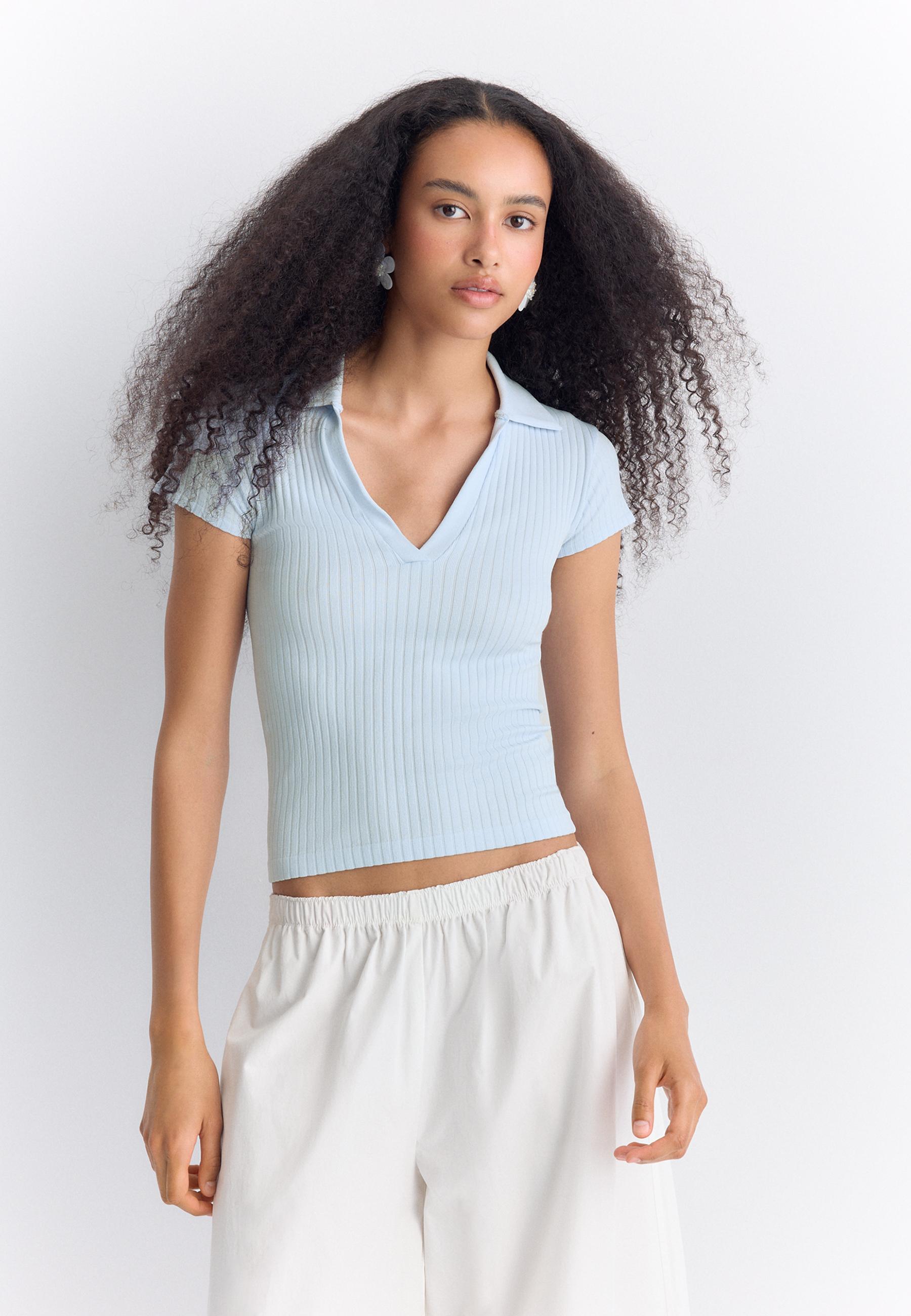 Basic seamless polo T-shirt — Sky blue