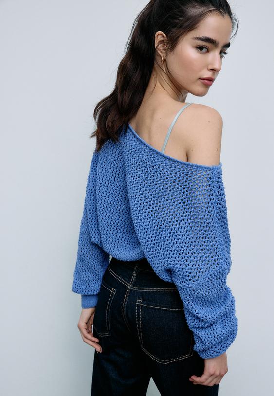 maglia in rete collo a barchetta