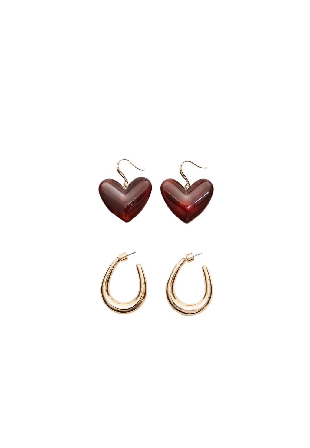 Set 2 pendientes combinados corazón