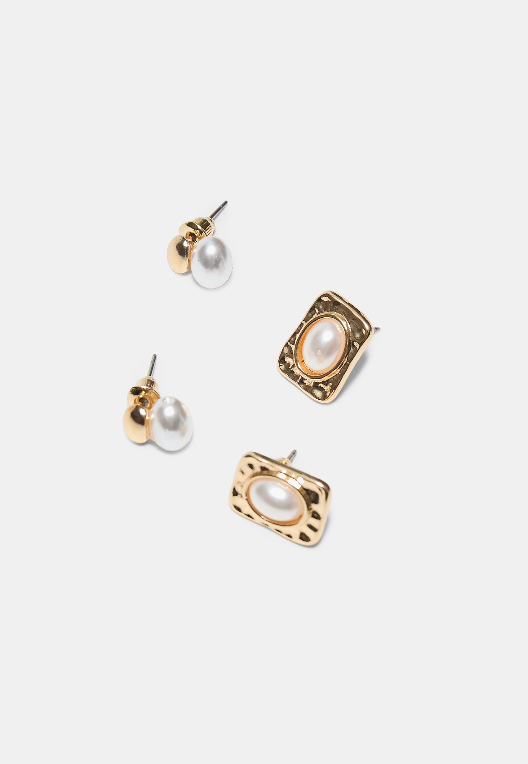 Multipack of 5 faux pearl earrings — Gold
