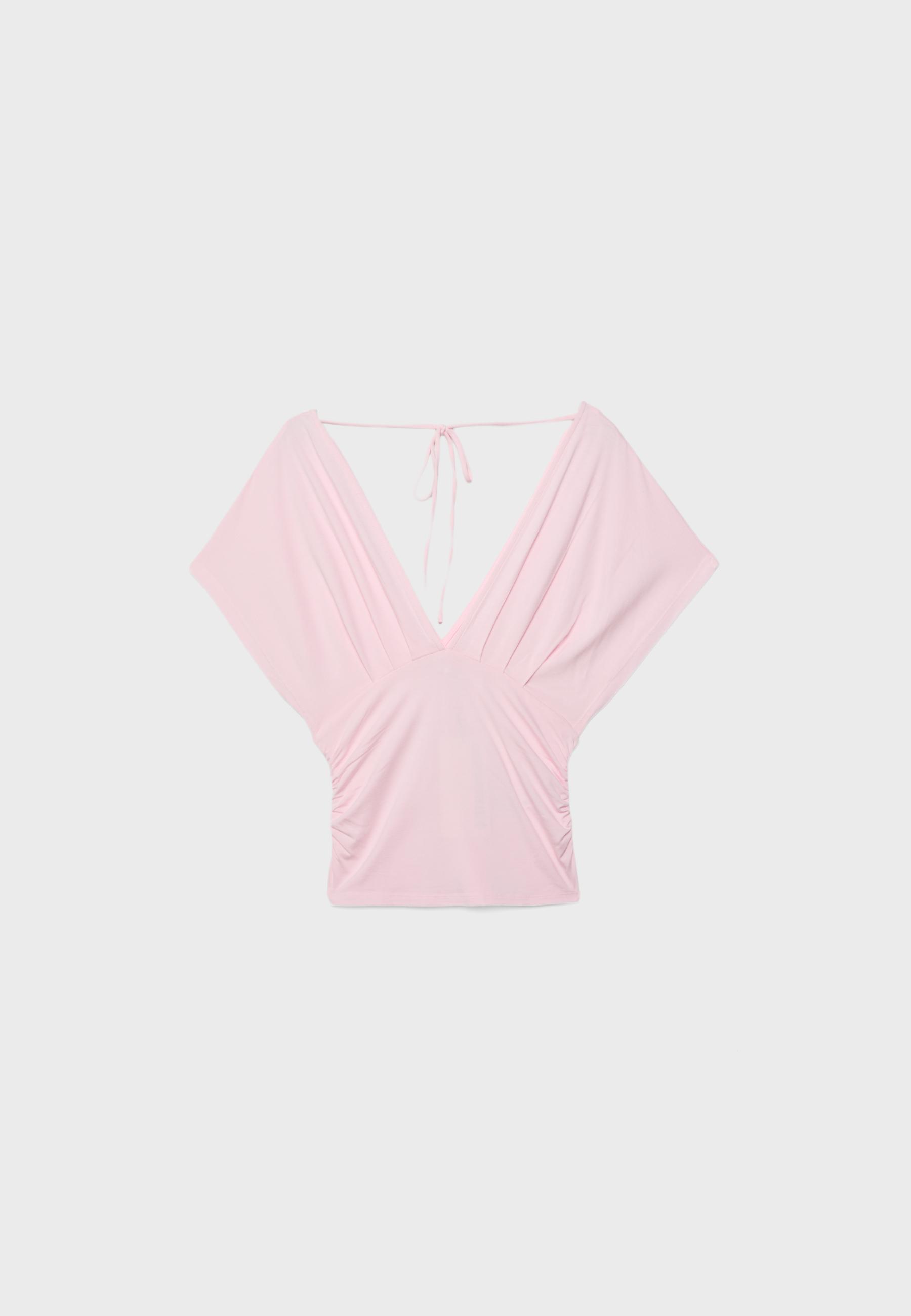 V-neck top with sash — Salmon pink