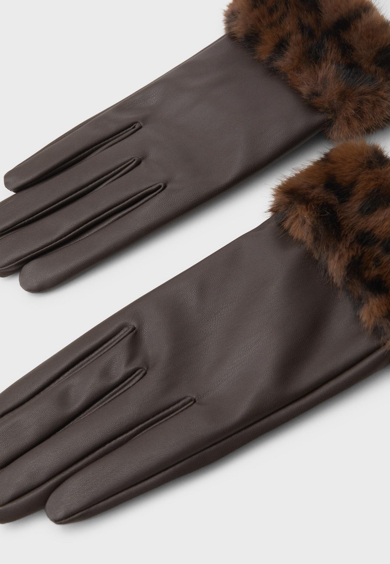 Animal print faux fur gloves — Brown