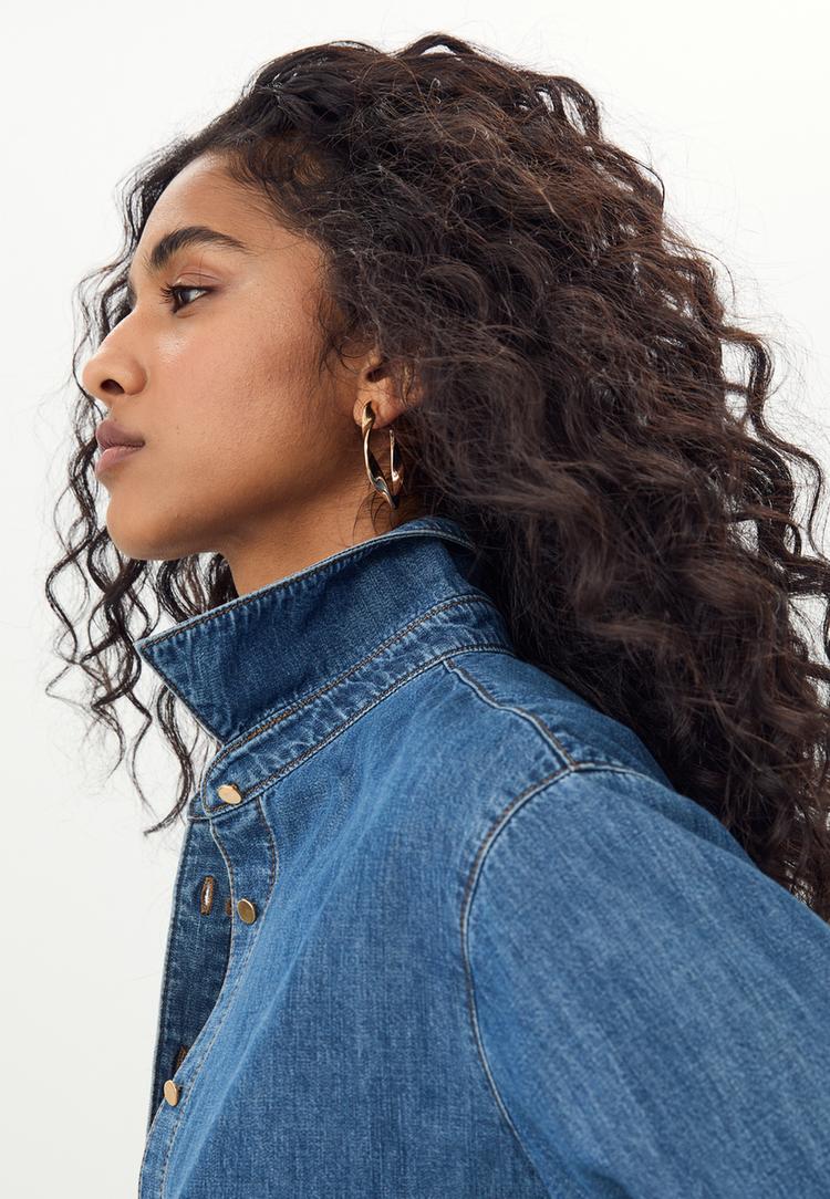 kemerli denim gomlek