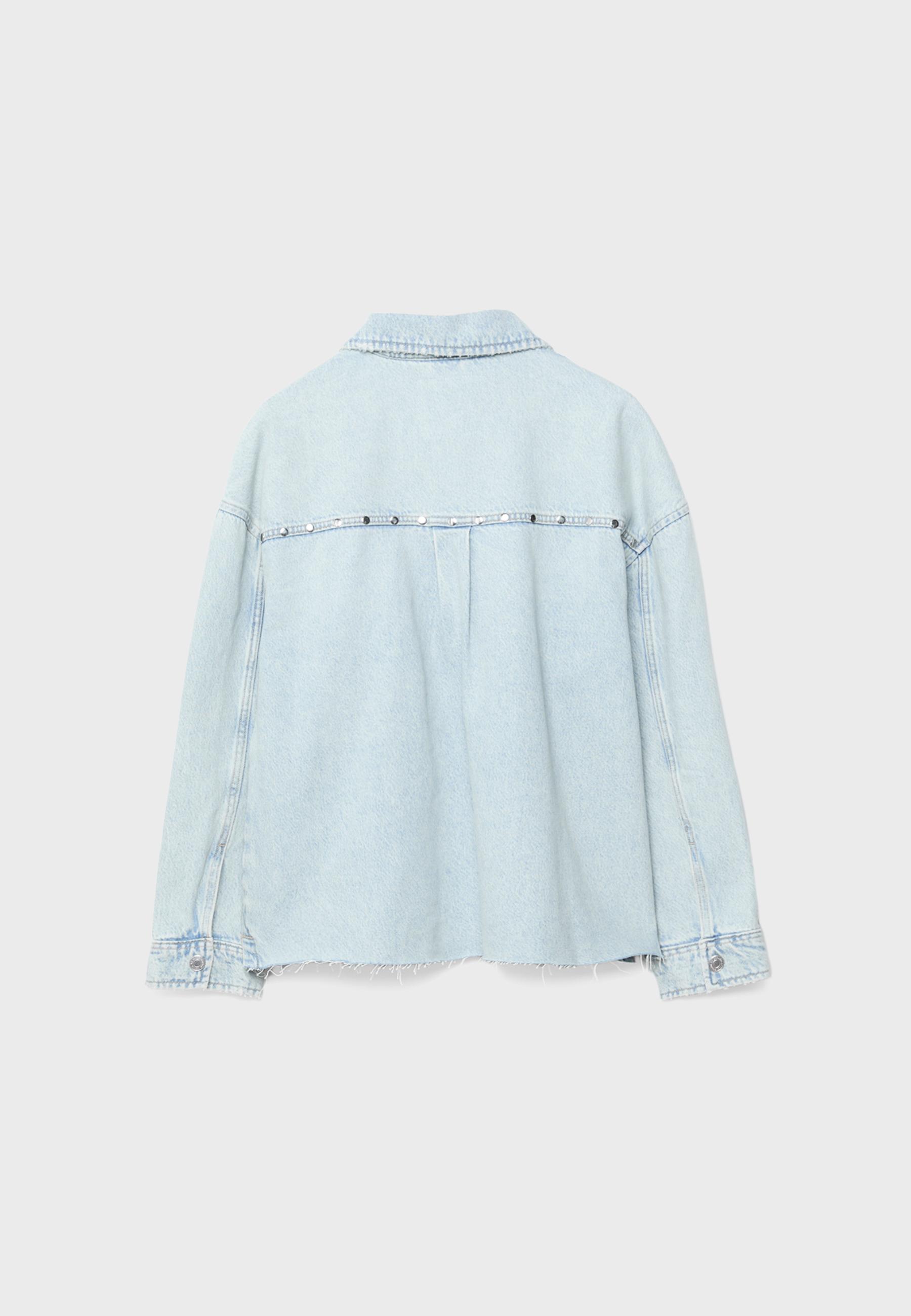 Cropped denim overshirt with studs — MEDIUM BLUE DENIM
