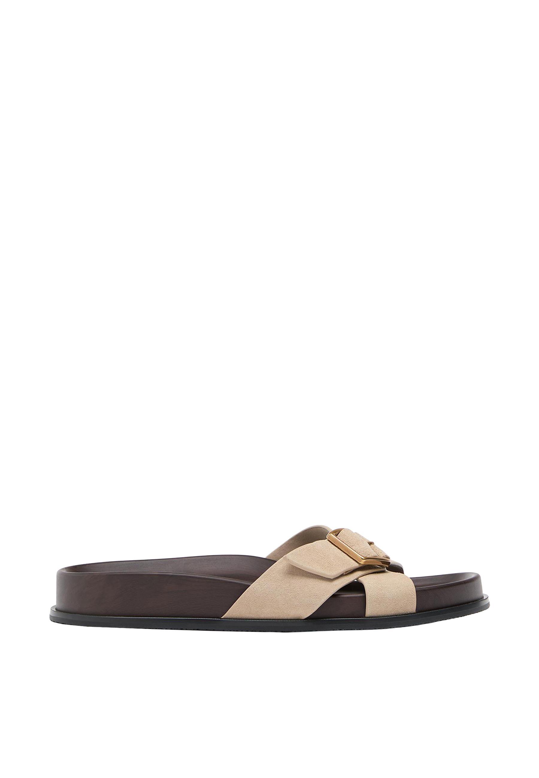 Flat crossed leather sandals — BEIGE